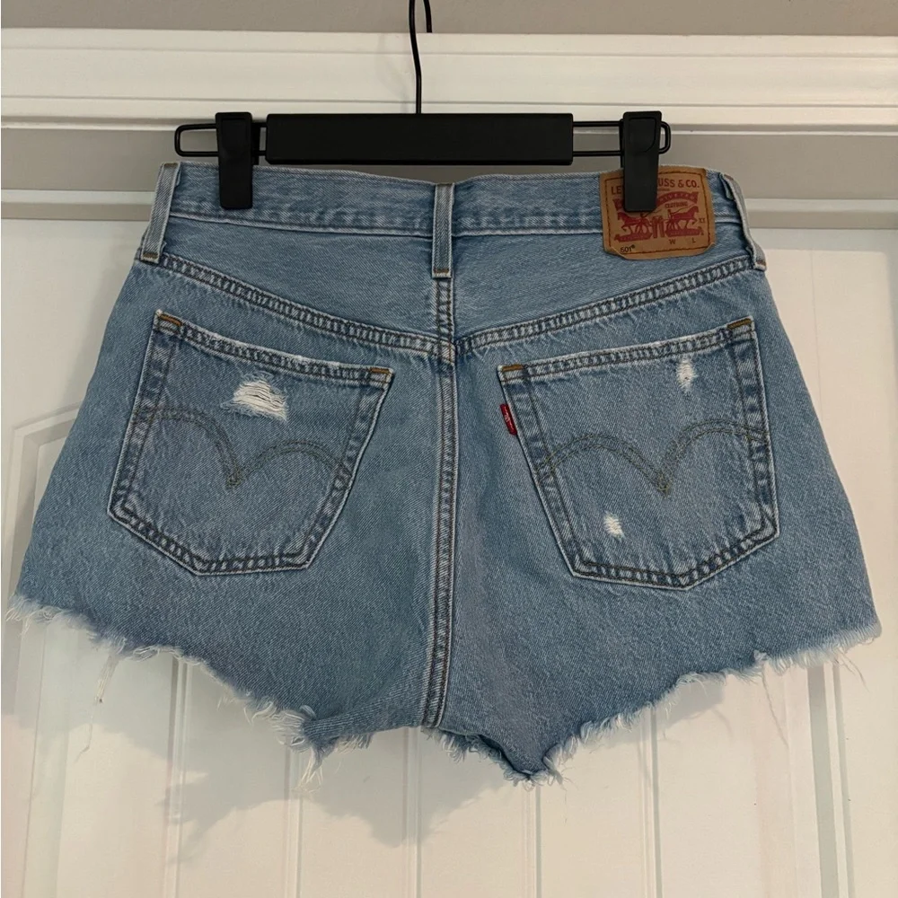 Levi's Light Blue Distressed Jean Shorts - Picture 2 of 2